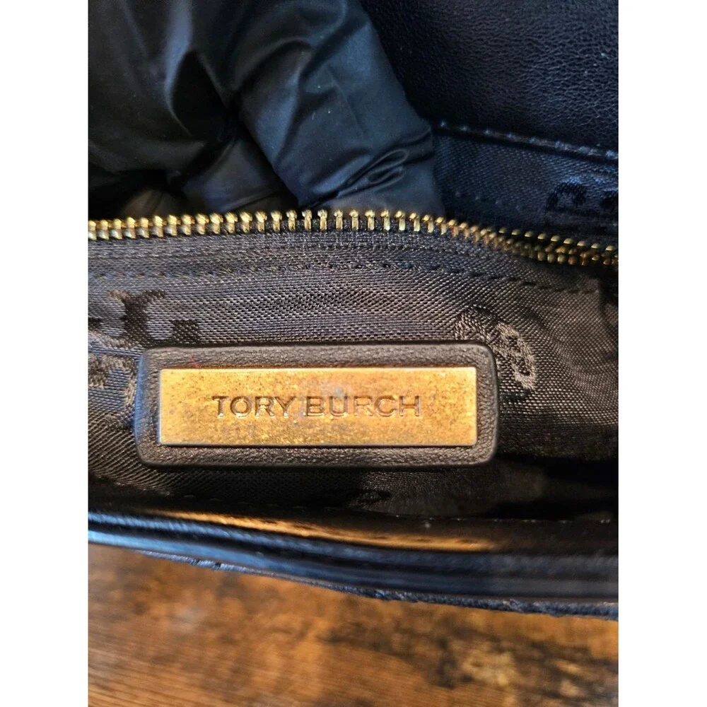 Tory Burch Black Quilted Leather Shoulder Bag with Gold Chain